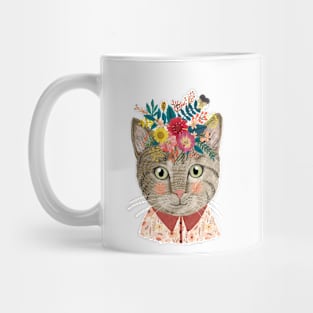 Grey Cat with Flower Crown. Animal lover art Mug